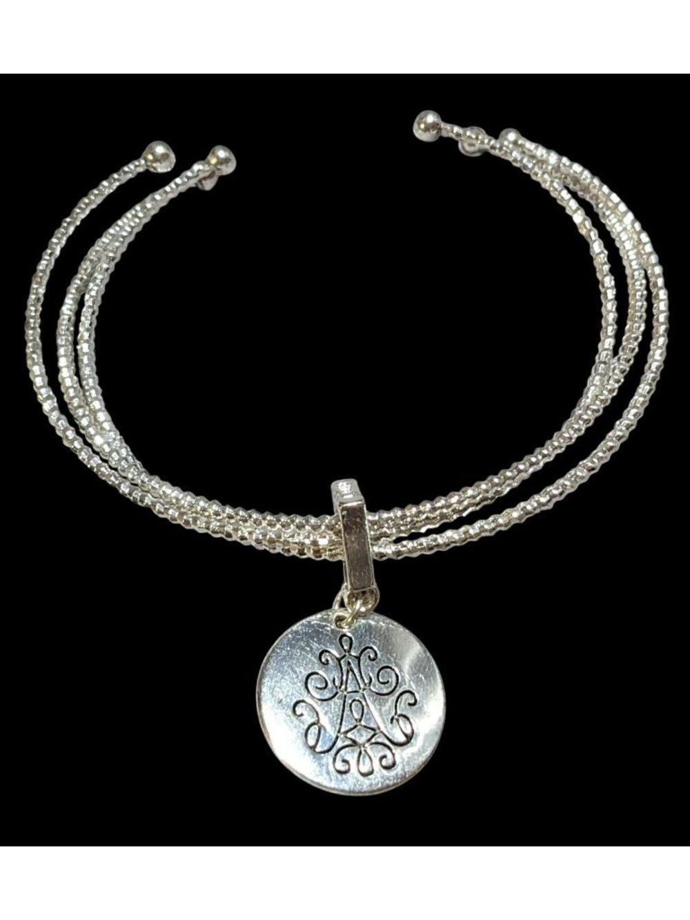 Boho Vintage Avon Lita Scroll Cuff Bracelet Silver Tone Multi Strand Charm Brace